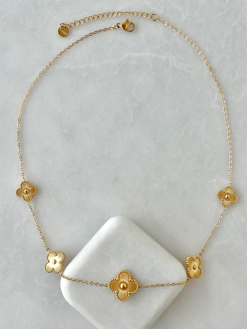 Çelik Işıltılı Beşli Yonca Kolye