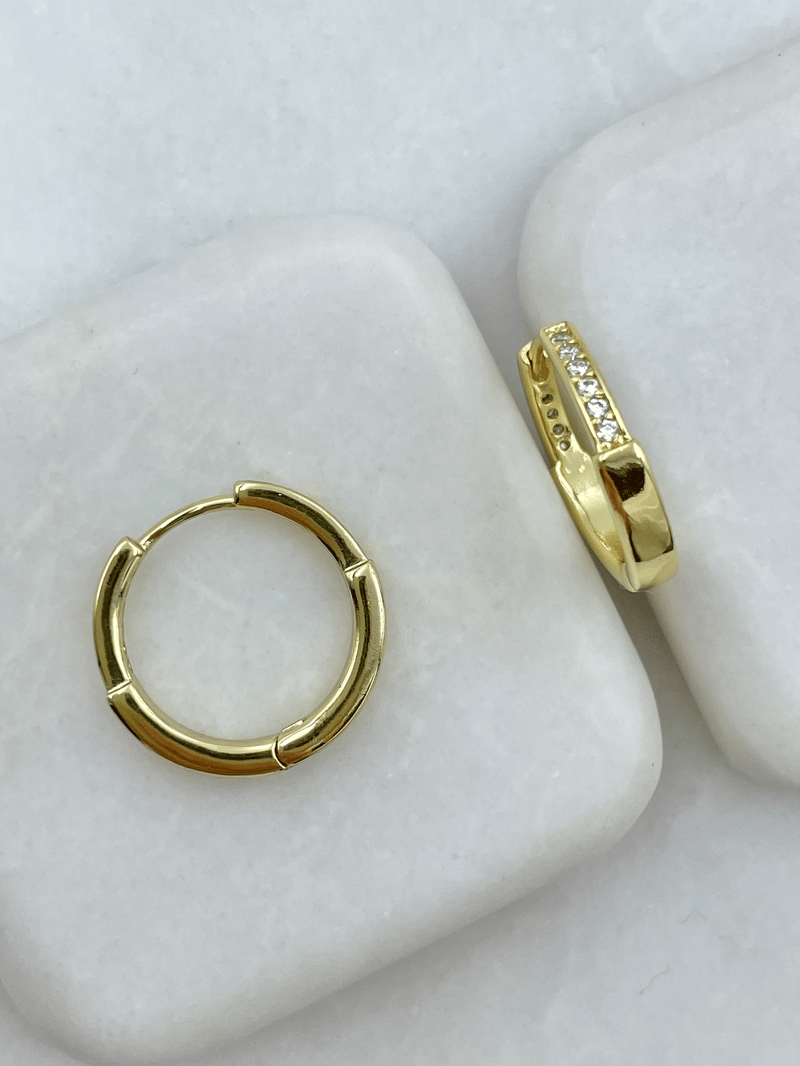 Özel Seri Gömme Taşlı Halka Model Tasarım Küpe Gold