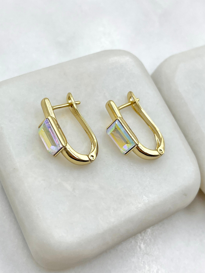 Özel Seri Swarovski Kare Taş Küpe Gold