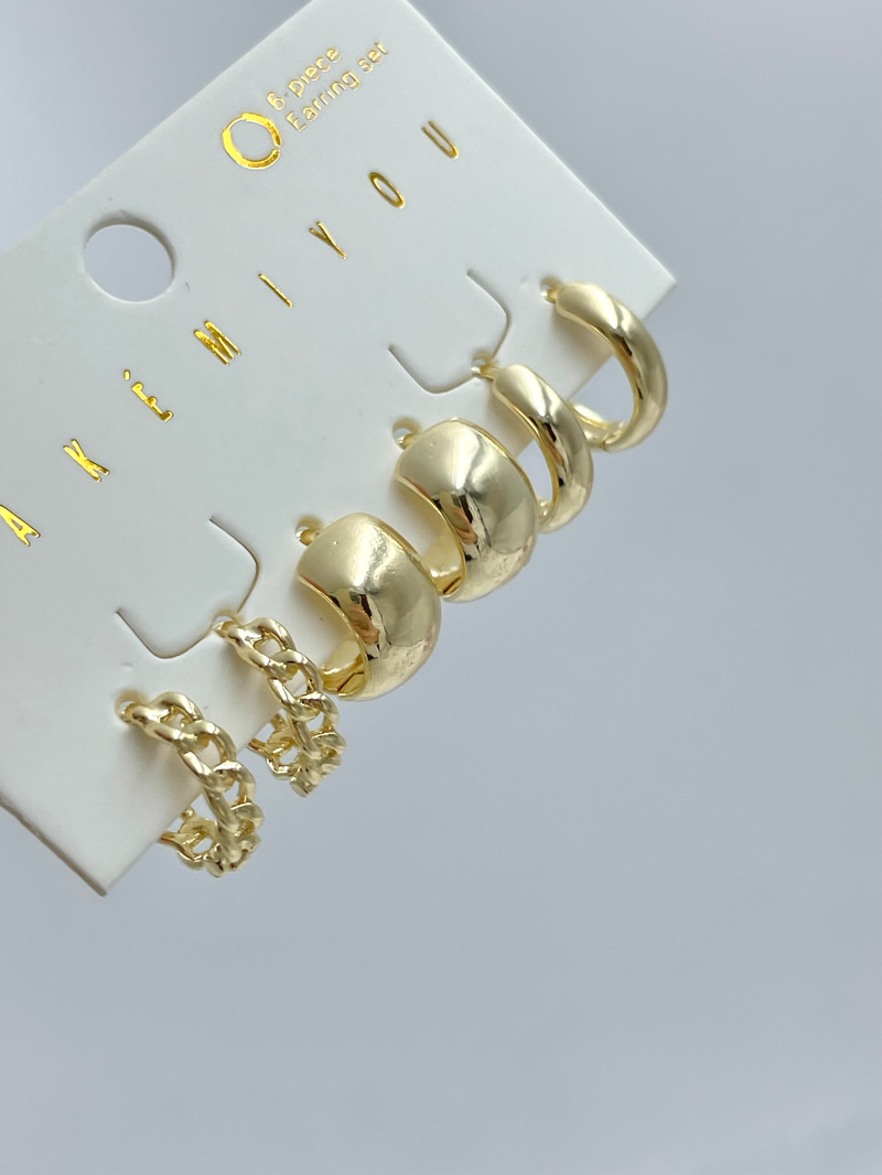 Altın Kaplama Zincir ve Basic Halka Model Altılı Set Küpe Gold