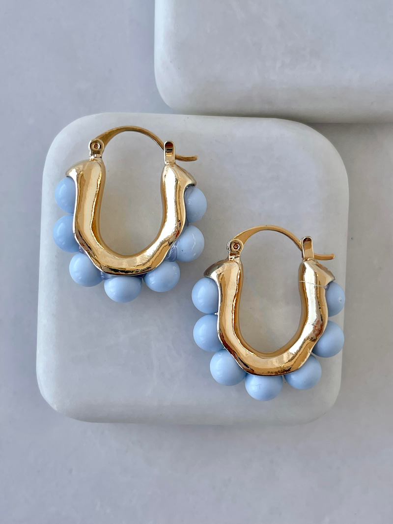 Altın Kaplama Topçuklu U Küpe Mavi