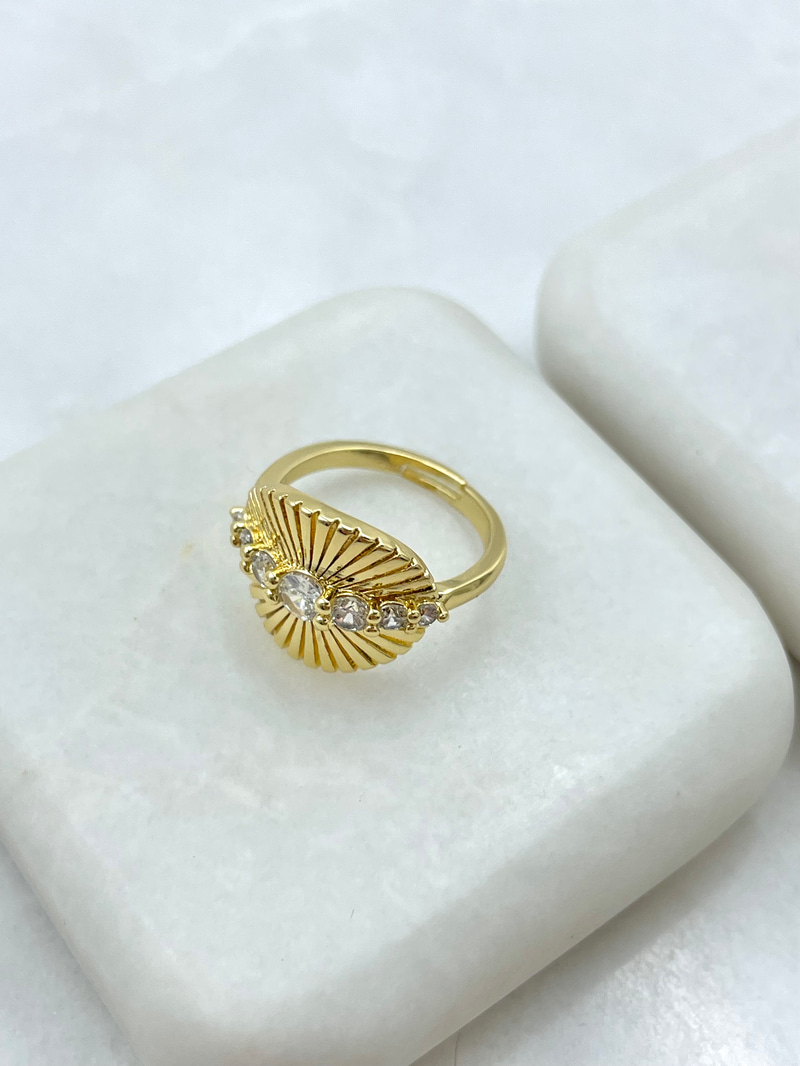 Altın Kaplama Kristal Taşlı Oval Plaka Serçe Parmak Yüzüğü Gold