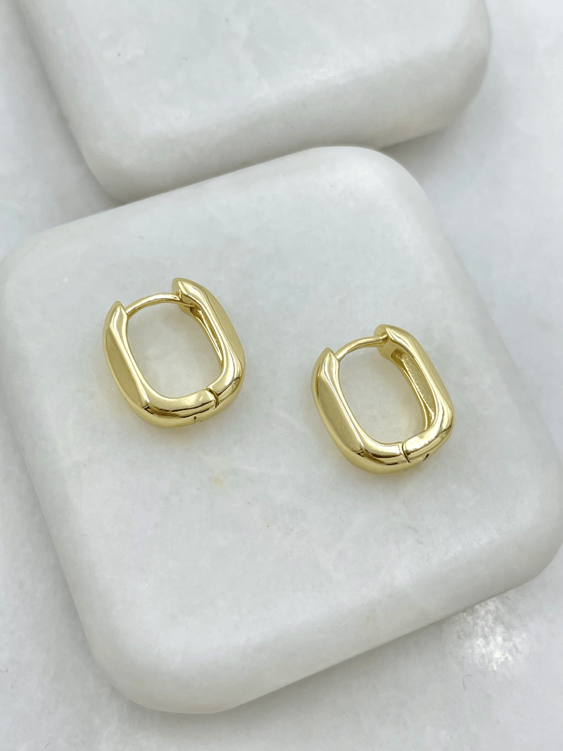 Altın Kaplama Yansımalı Kare Kesim Küpe Gold