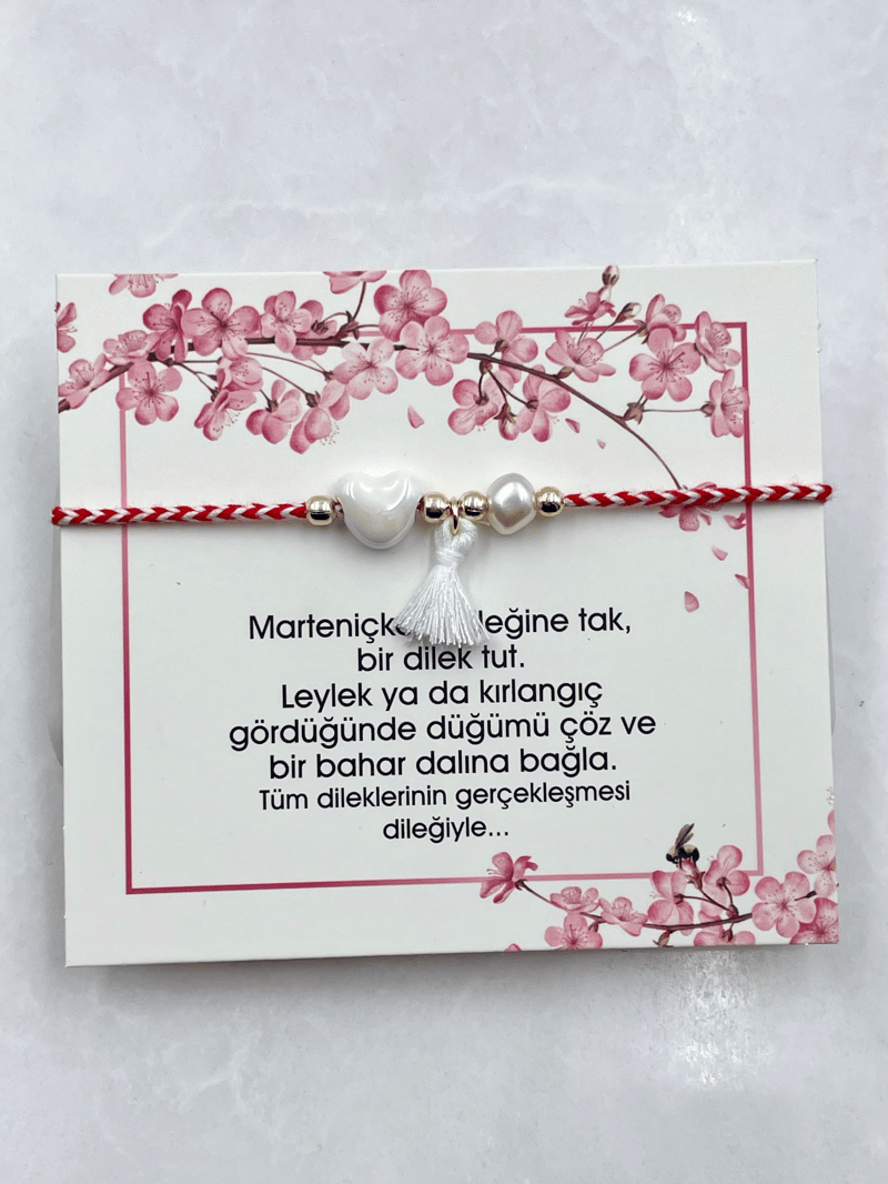 Marteniçka Beyaz Kalpli Bileklik Kırmızı