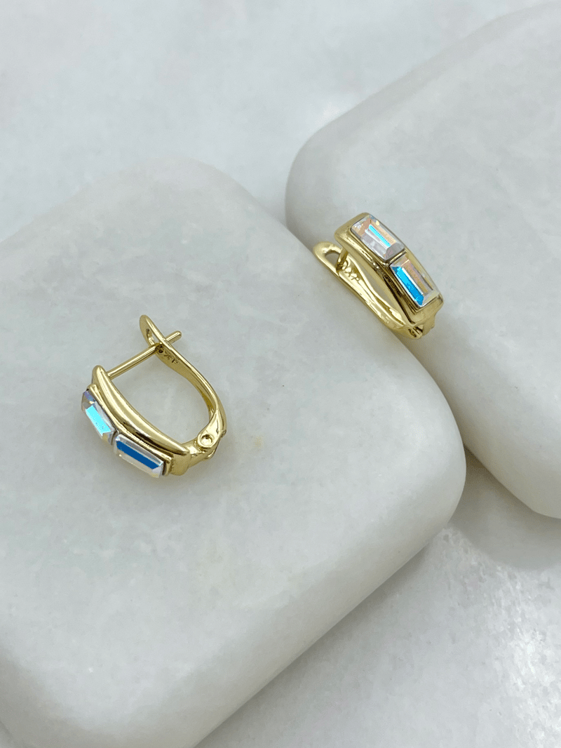 Özel Seri İkili Kare Swarovski Taşlı Küpe Gold