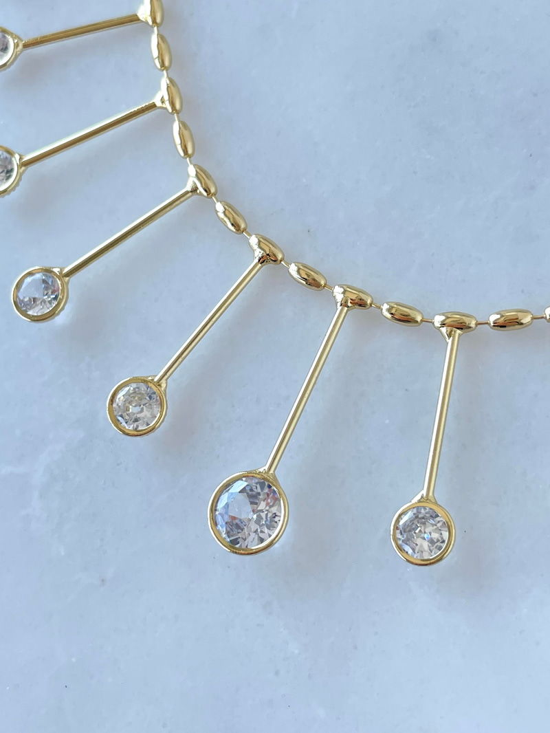 Altın Kaplama Daire Kristal Taşlı Sütun Kolye Gold