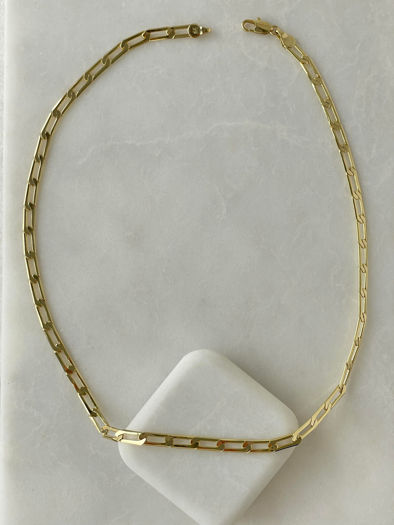 Özel Seri Ezme Oval Zincir Kolye 45 cm Gold