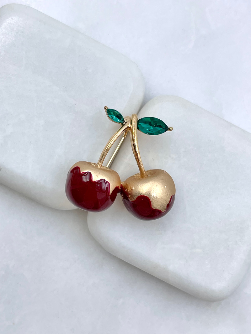 Gold Detaylı Kiraz Broş Renkli