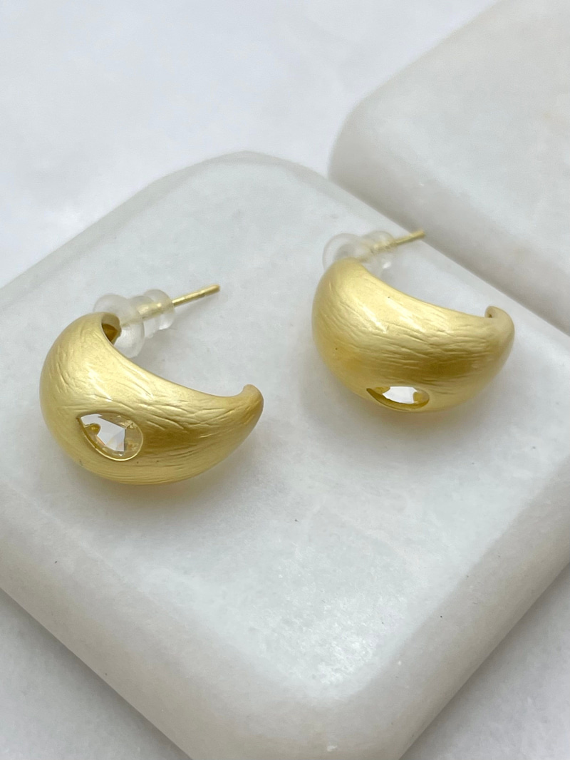 Damla Kristal Mat Küpe Gold