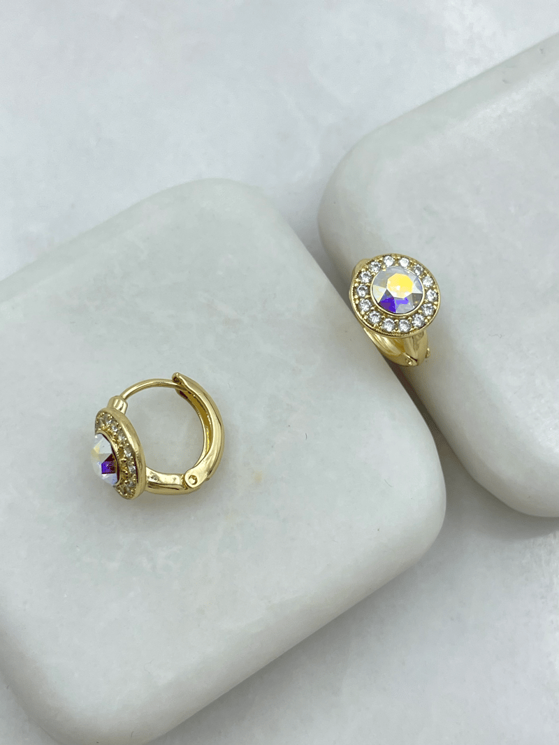 Özel Seri Swarovski Taşlı Daire Model Halka Küpe Gold