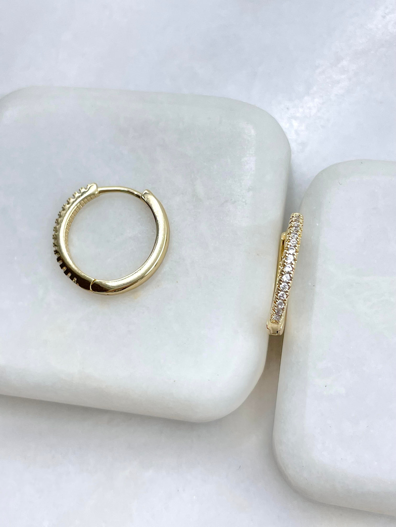 Özel Seri Gömme Taşlı Halka Küpe 1.7 cm Gold