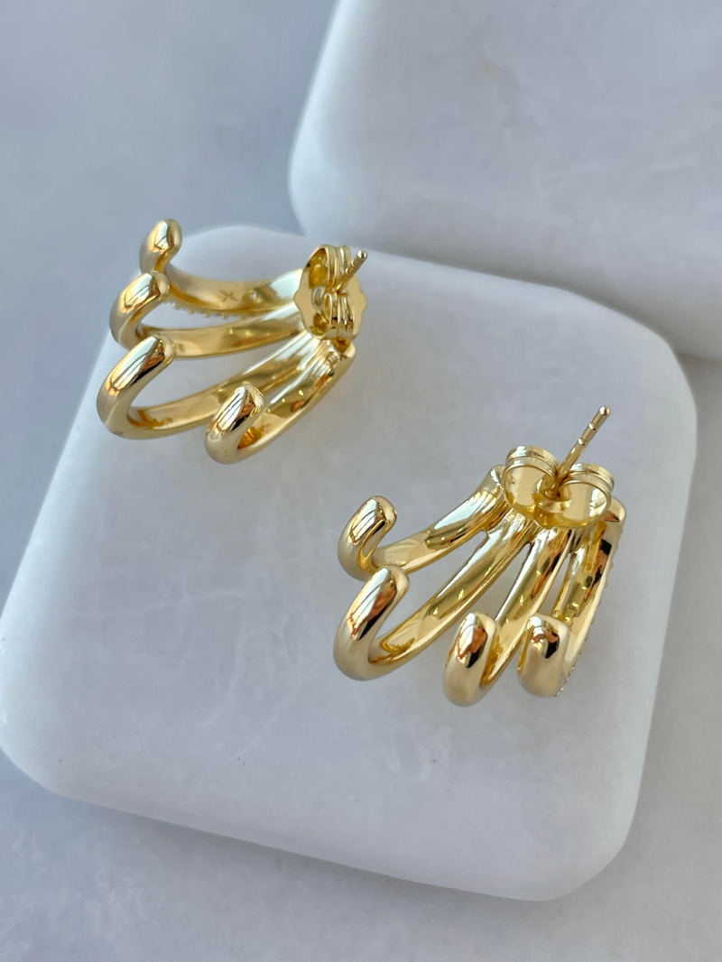 Özel Seri Çoklu Görünüm Gömme Taşlı Küpe Gold