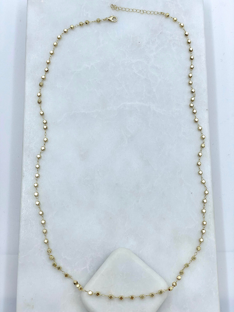 Altın Kaplama Işıltılı Küp Boncuk Kolye 60 cm Gold