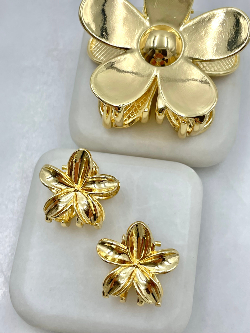 Metal Üçlü Çiçek Mandal Toka Gold