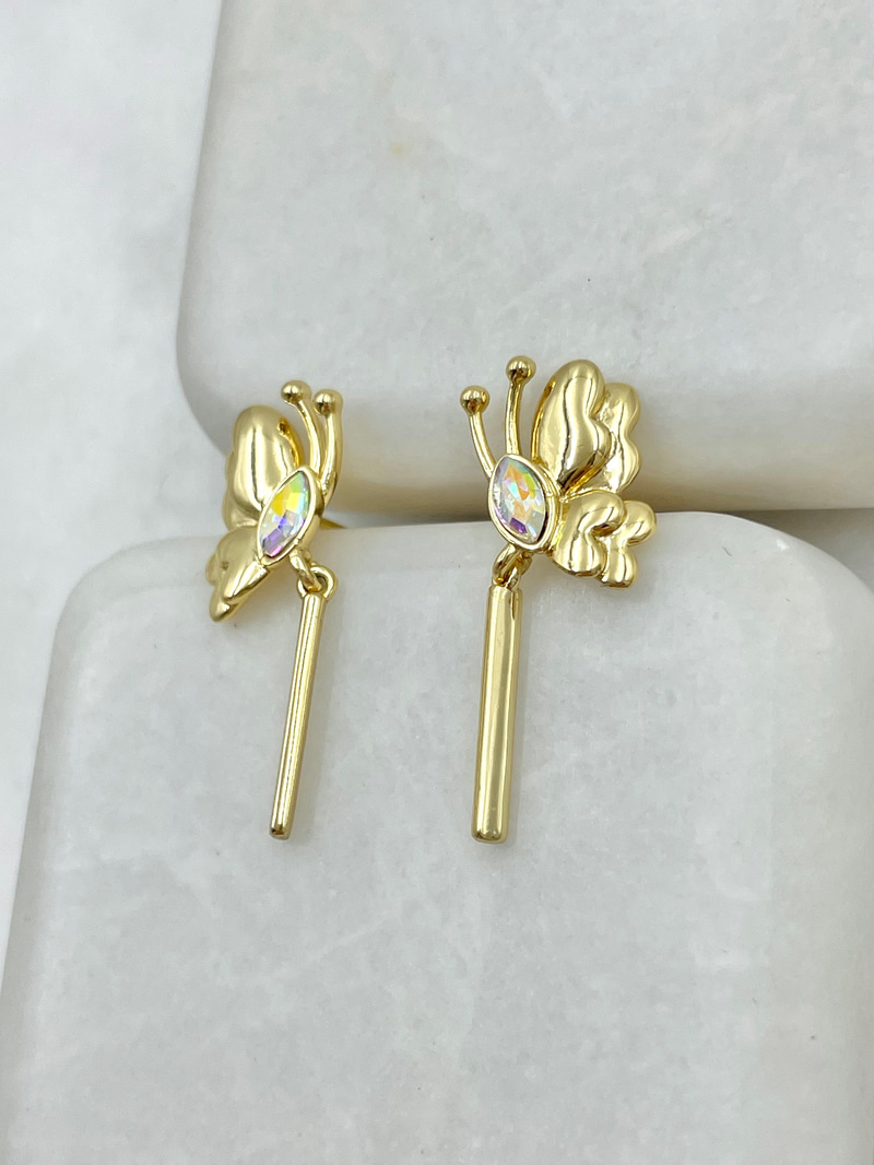 Özel Seri Swarovski Taşlı Kelebek Küpe Gold