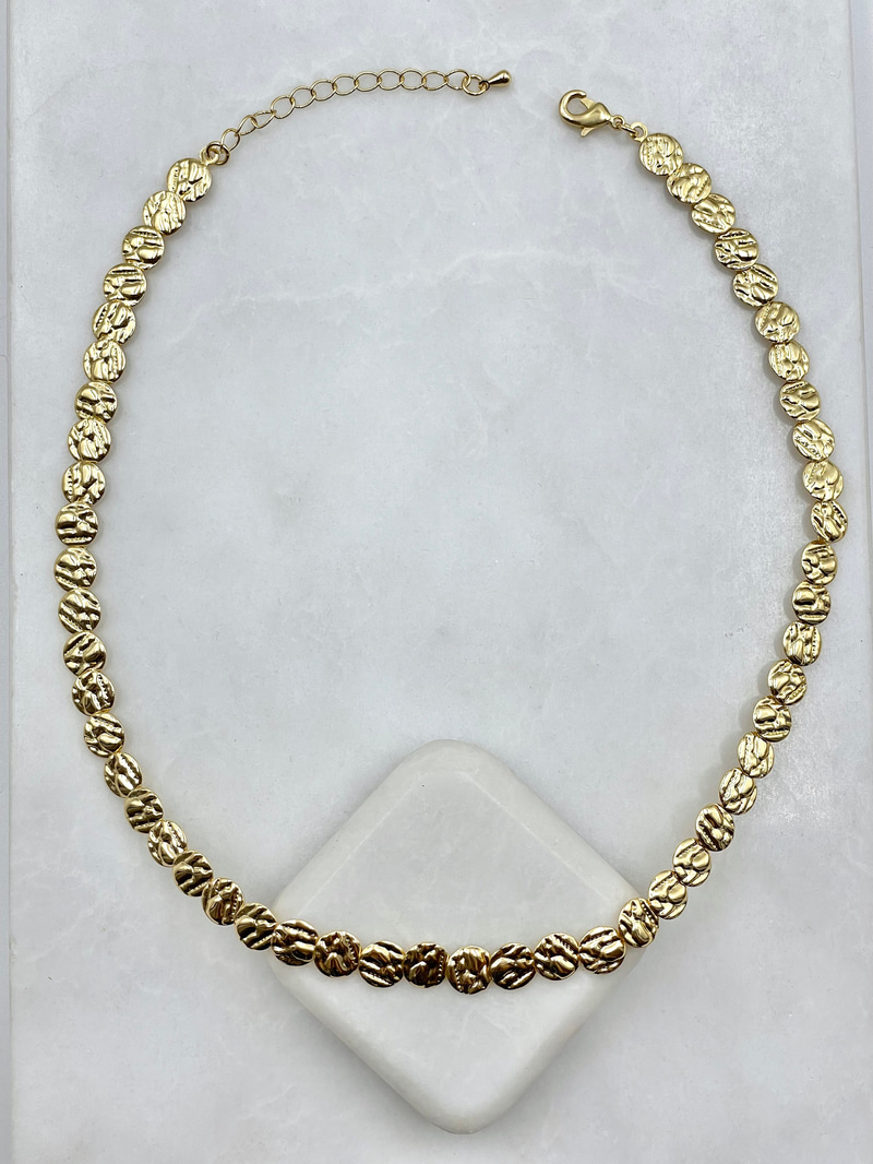 Kabartma Daire Plaka Kolye Gold