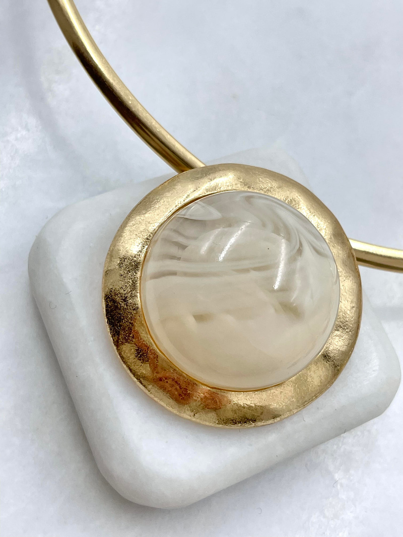 Altın Kaplama Doğal Taşlı Vintage Choker Kolye Ekru