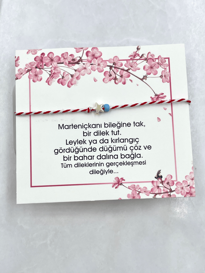 Marteniçka Mavi Boncuklu Yıldız Bileklik Kırmızı