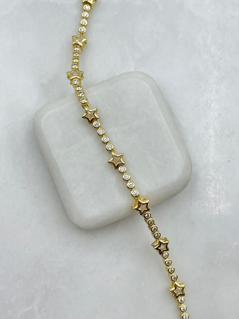 Daire Ve Yıldız Kristal Taşlı Bileklik Gold