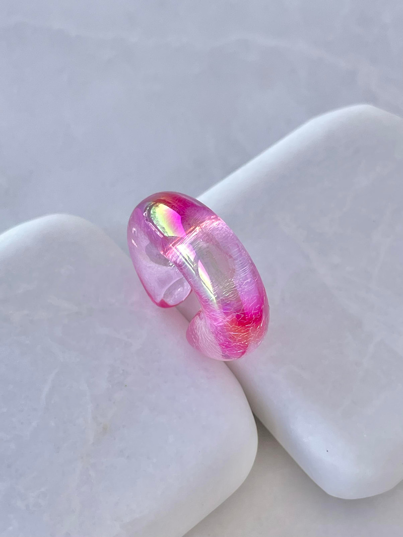 Hologramlı Akrilik Kıkırdak Küpe Pembe