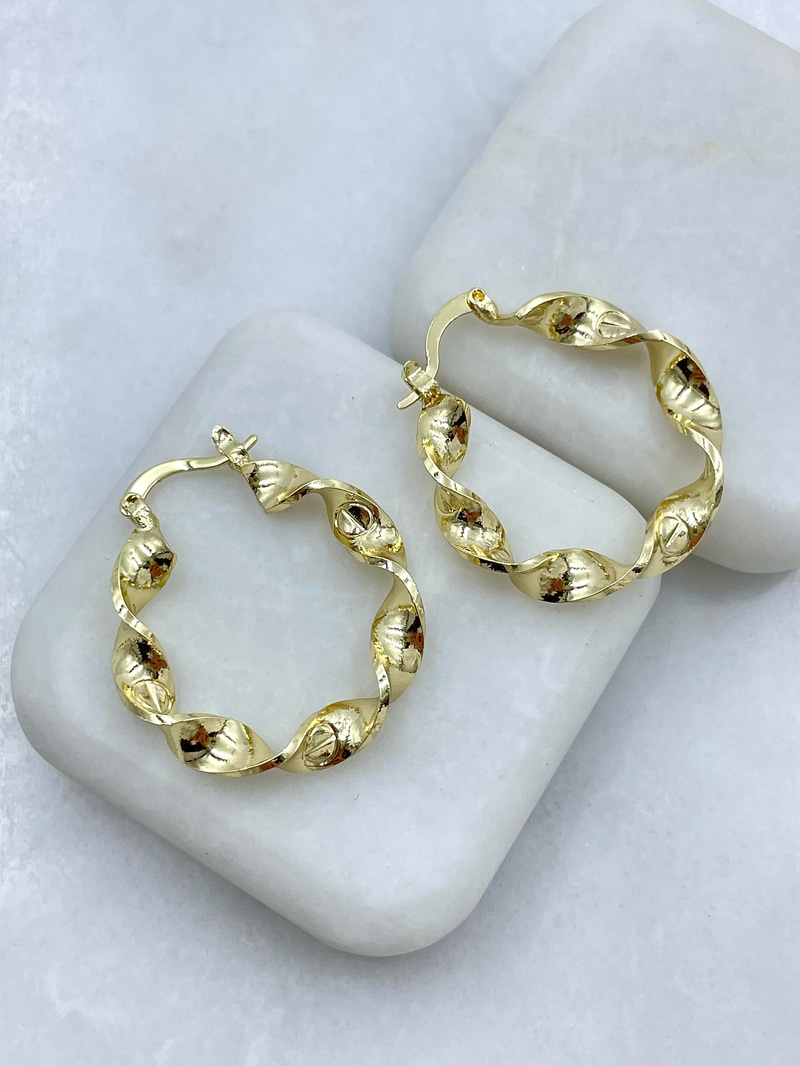 Altın Kaplama Çizgi ve Dalga Model Halka Küpe Gold