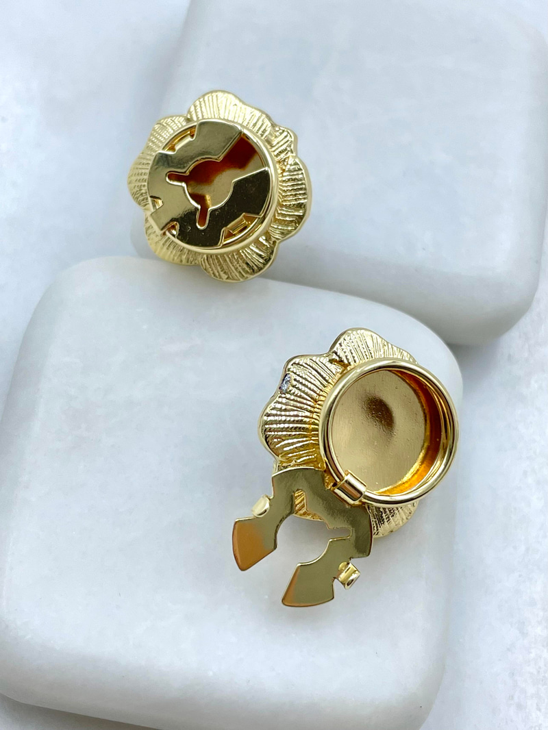 İncili Sedefli Çiçek Düğme Aksesuarı Mavi Renk Gold