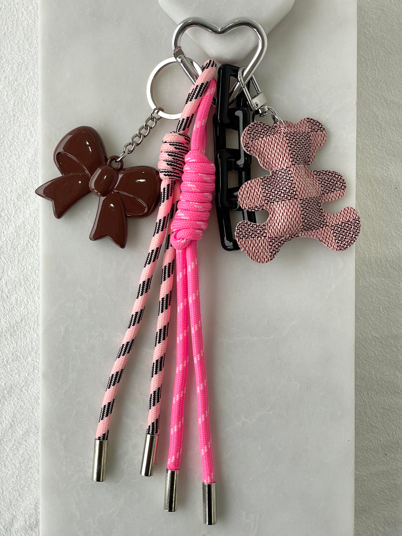 Fiyonklu Ayıcık Çanta Aksesuarı Pembe