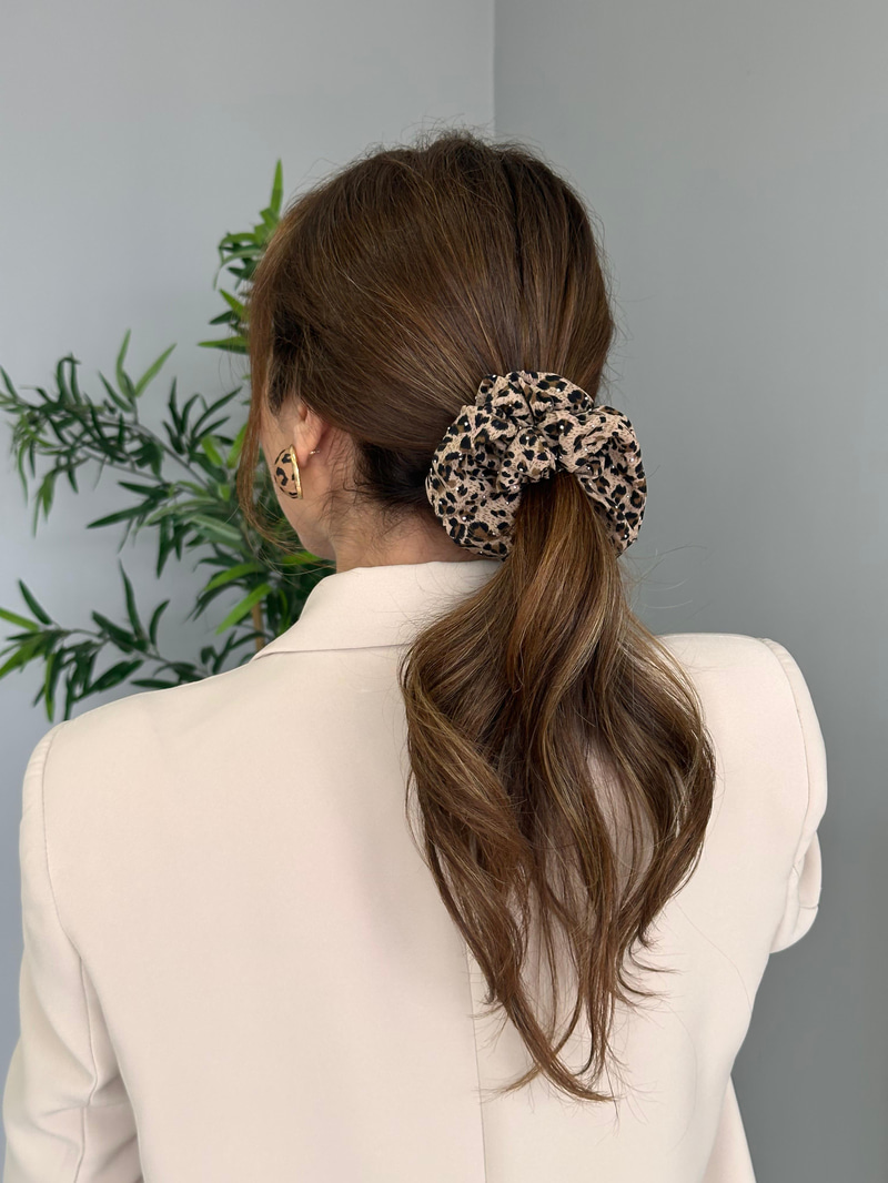 Işıltılı Leopar Scrunchie Toka Vizon