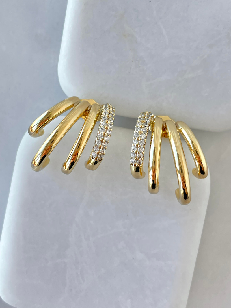 Özel Seri Çoklu Görünüm Gömme Taşlı Küpe Gold