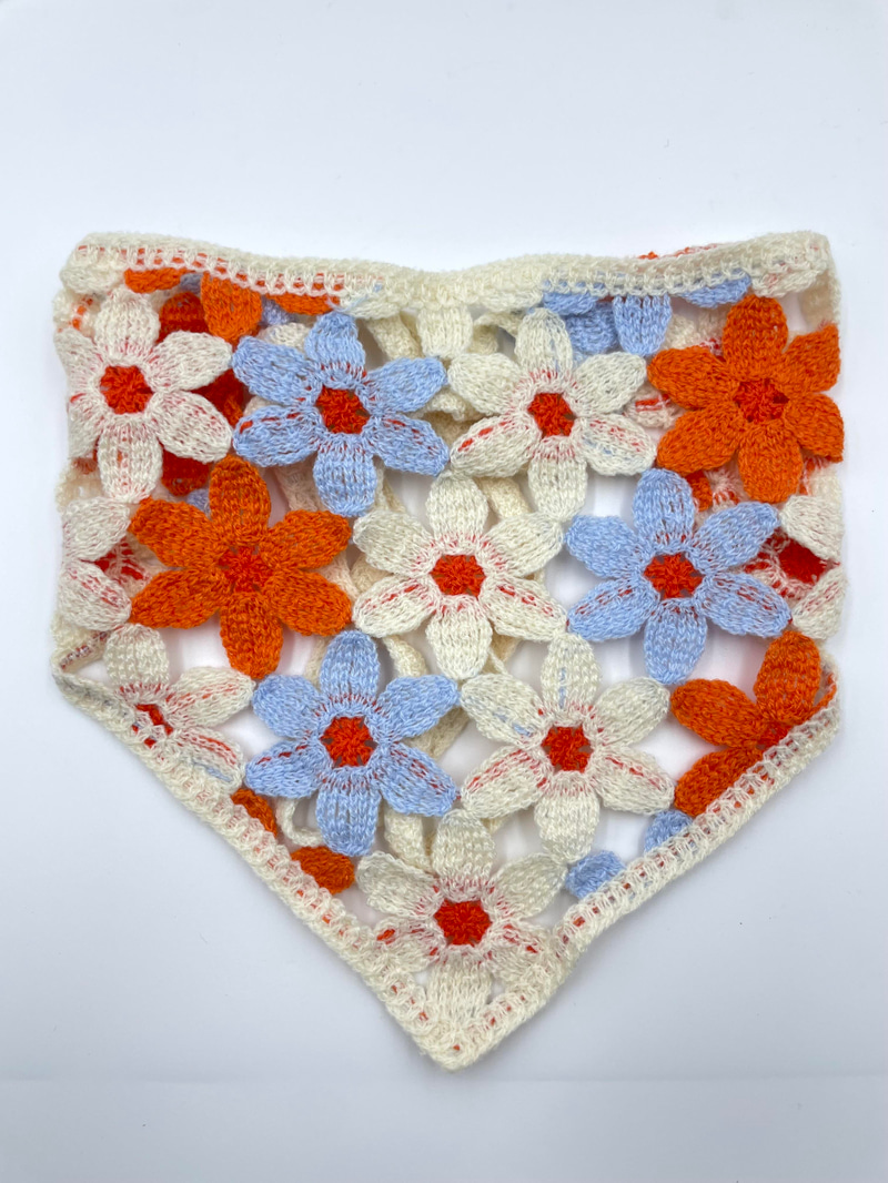 Papatya Motifli Örgü Bandana Turuncu