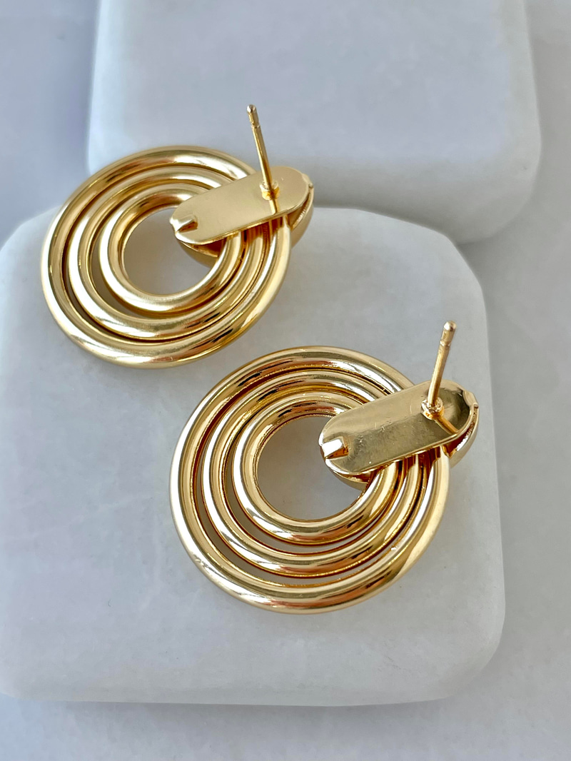 Altın Kaplama Vintage Üç Halkalı Küpe Gold