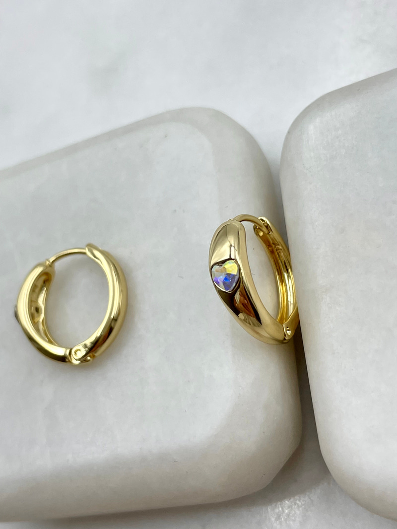 Özel Seri Swarovski Kalpli Halka Küpe Gold