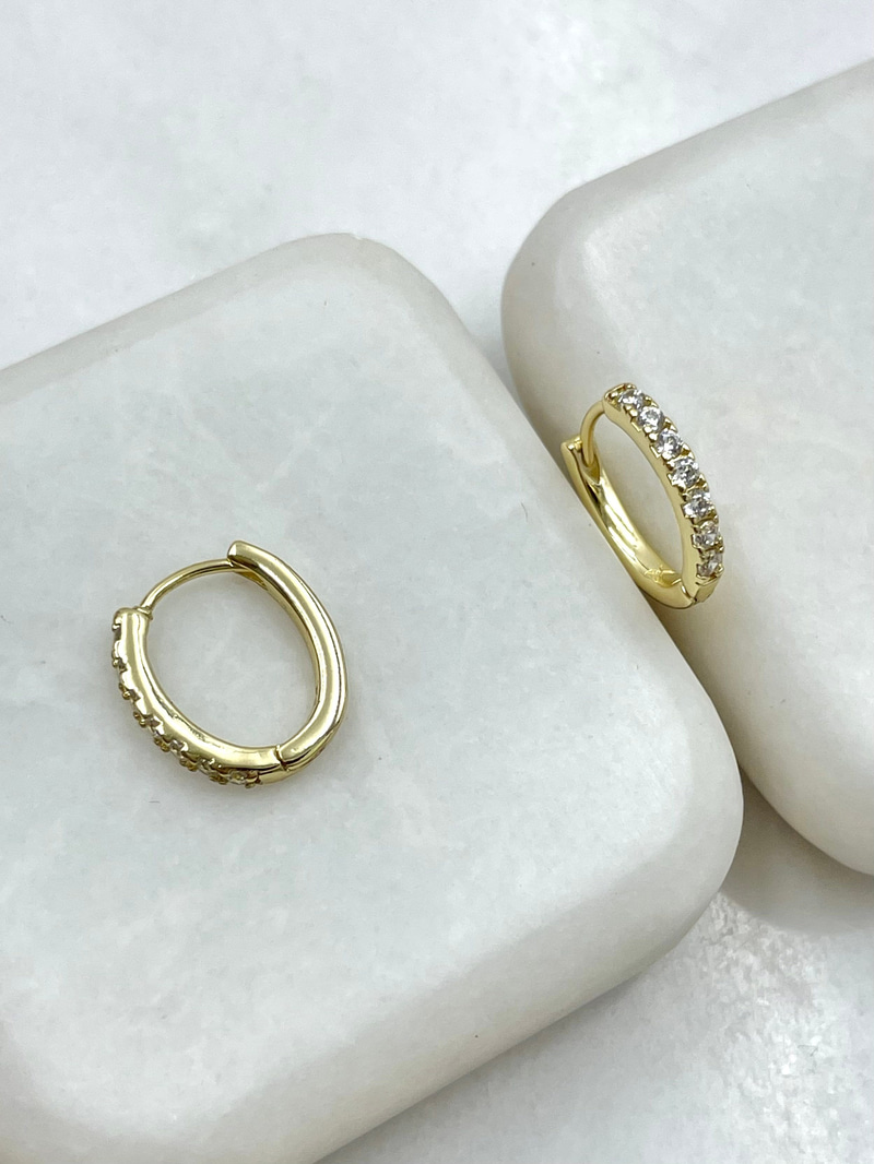 Özel Seri Kristal Taşlı Basic Halka Küpe Gold