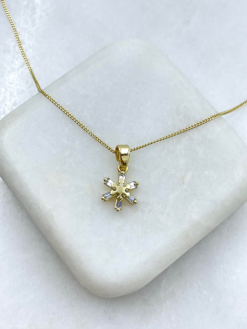 Özel Seri Minimal Kristal Kar Tanesi Kolye 45 cm Gold