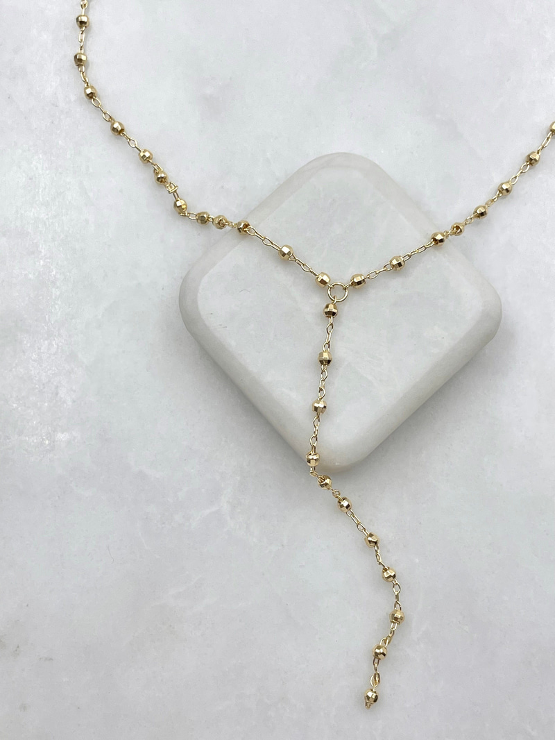 Işıltılı Topçuk Y Model Kolye Gold