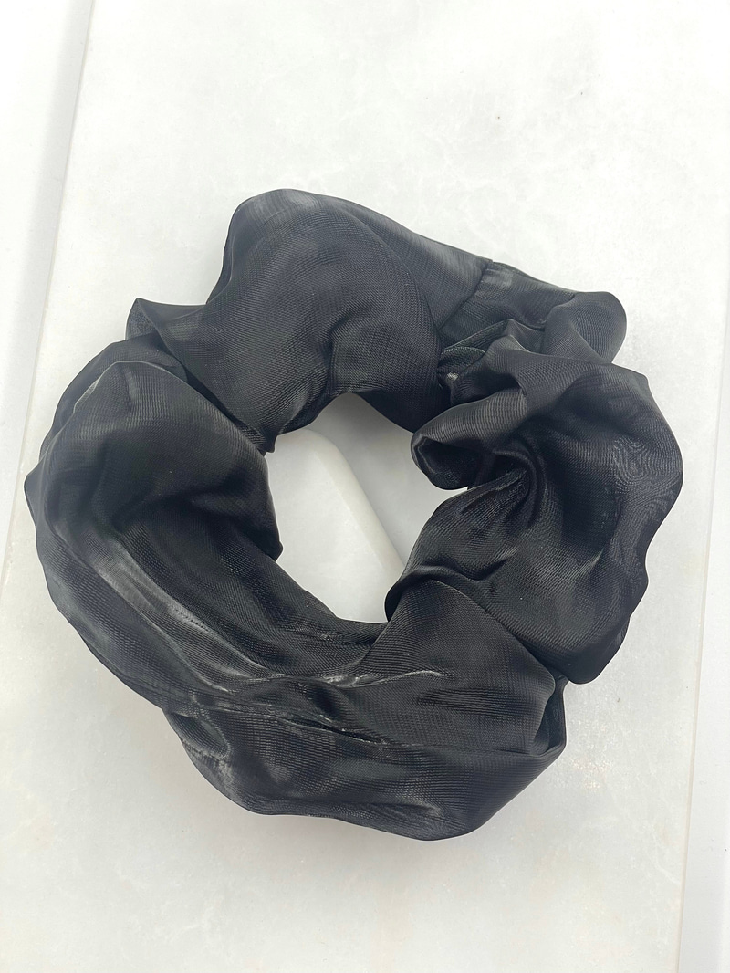 Yansımalı Organze Tül Scrunchie Toka Siyah
