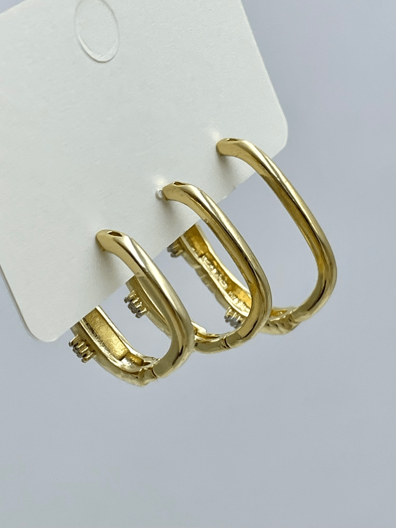 Altın Kaplama Üçlü Çift Renk U Set Küpe Gold