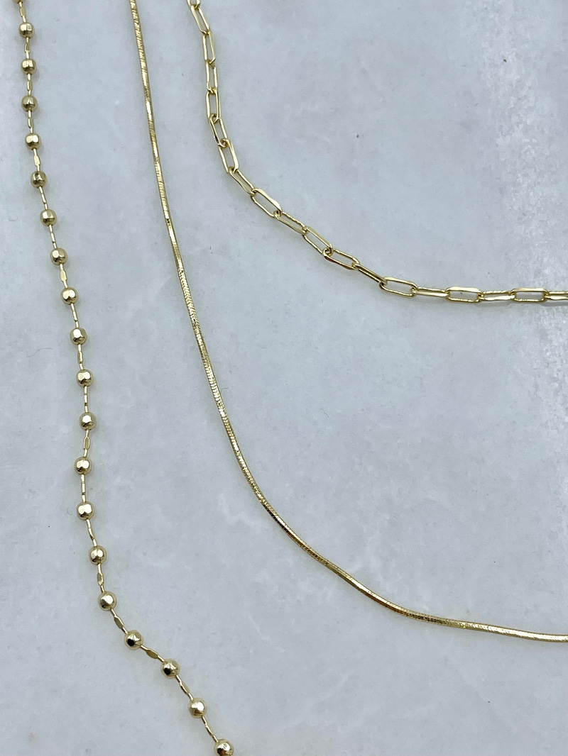 Altın Kaplama Topçuk ve Ataç Zincir Üçlü Kolye Gold