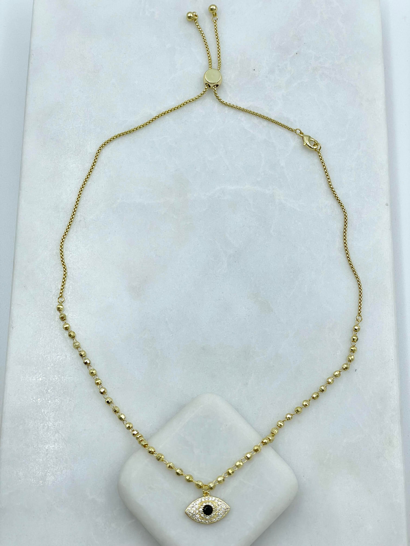 Altın Kaplama Göz ve Dorikalı Asansörlü Kolye Gold