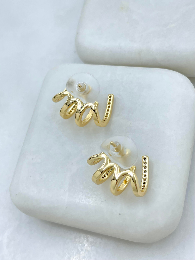 Altın Kaplama Gömme Taşlı Dörtlü Görünüm Küpe Gold