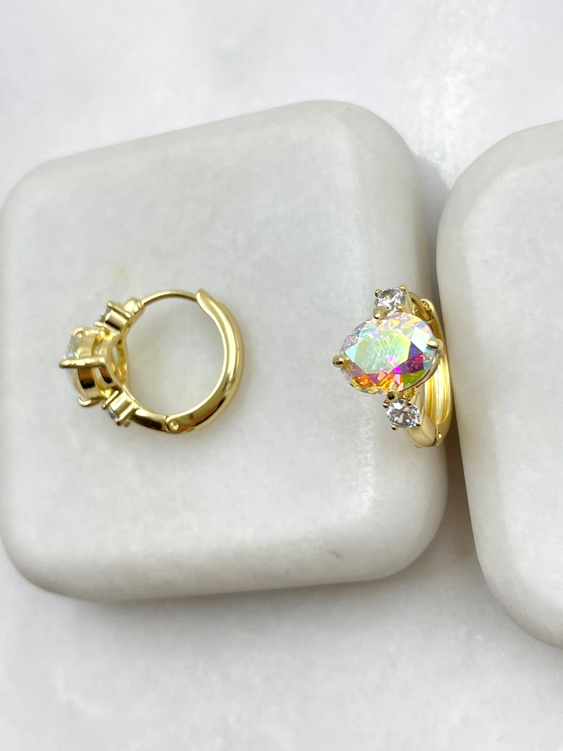 Özel Seri Daire Swarovski Taşlı Halka Küpe Gold