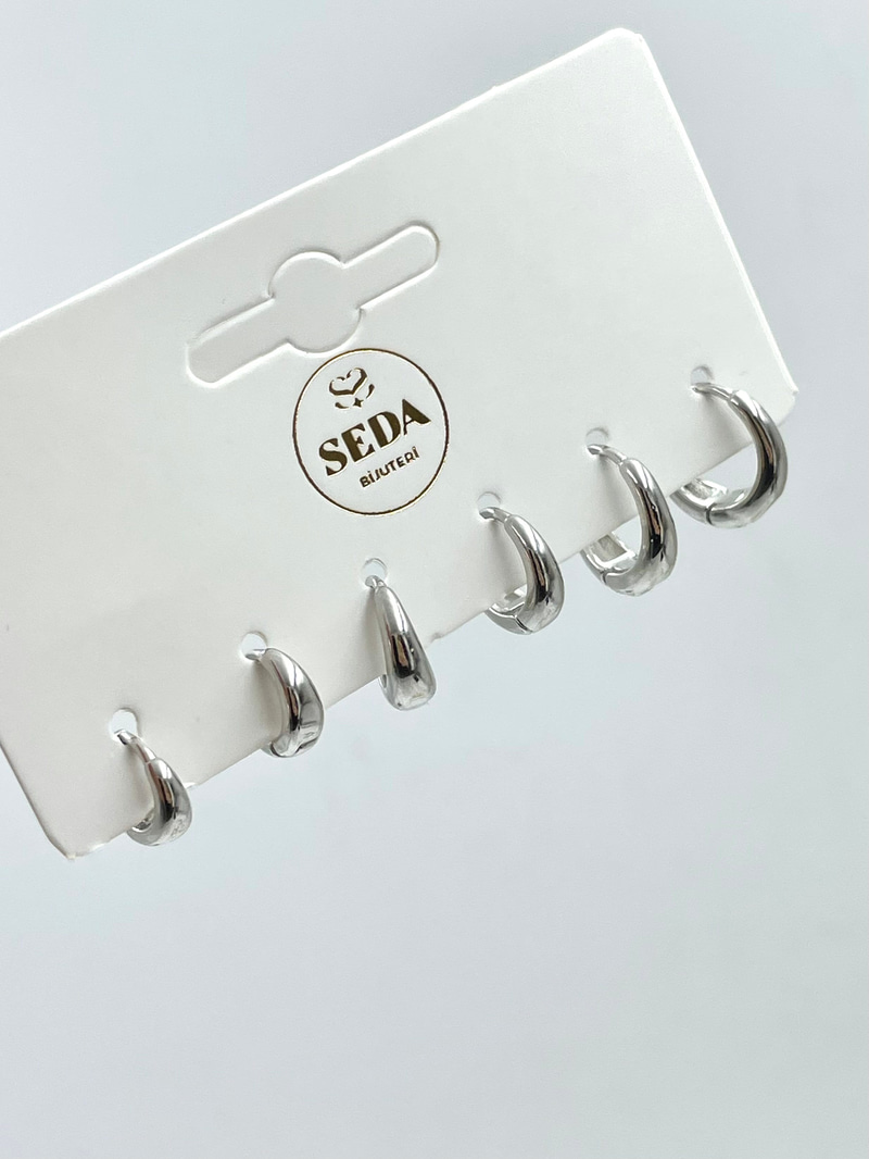 Damla Model Altılı Set Küpe Gümüş
