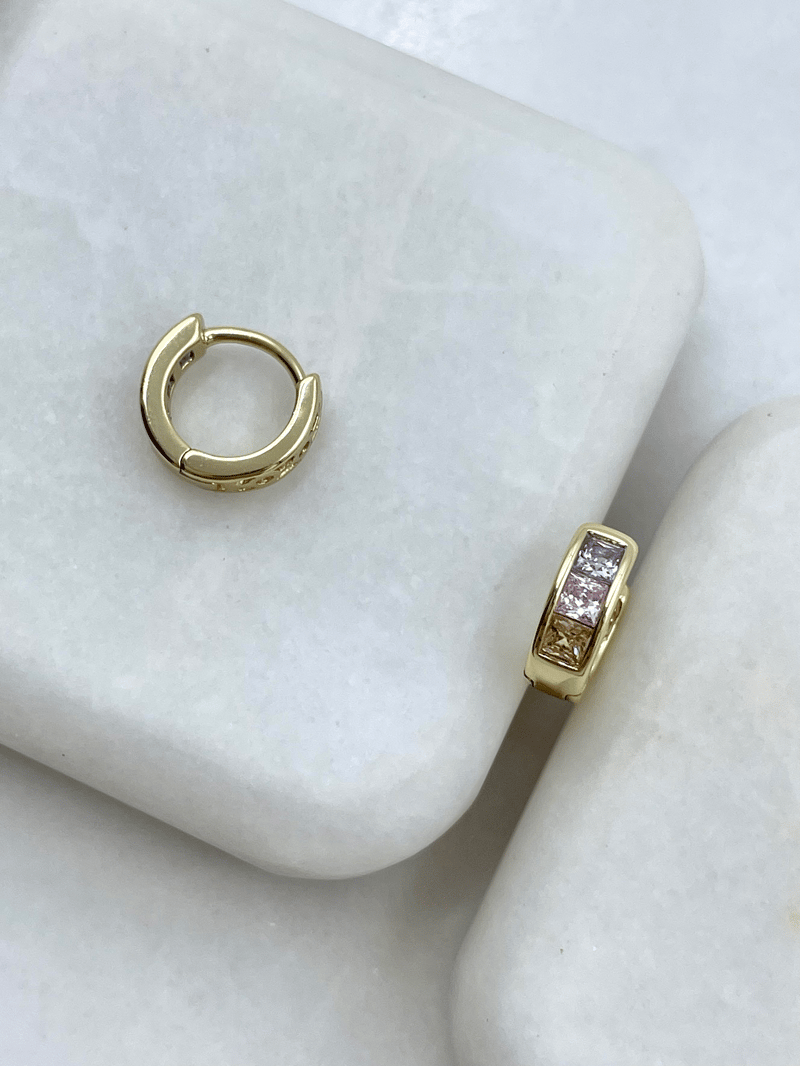 Özel Seri Renkli Kristal Taşlı Minik Halka Küpe 1 cm Gold