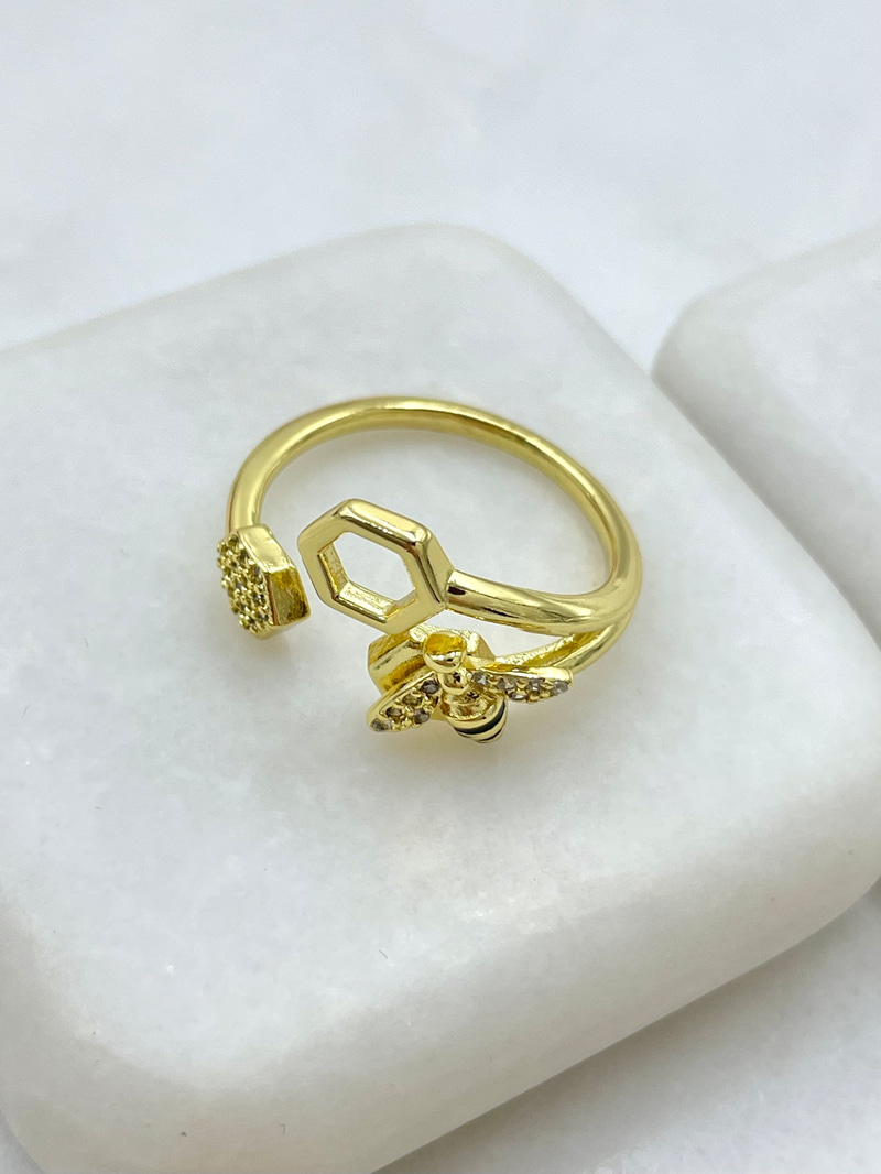 Altın Kaplama Petek ve Arı Model Yüzük Gold