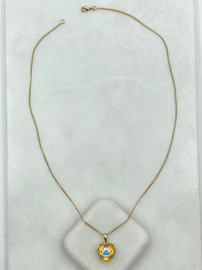 Özel Seri Swarovski Kalp Sallantılı Kolye Gold