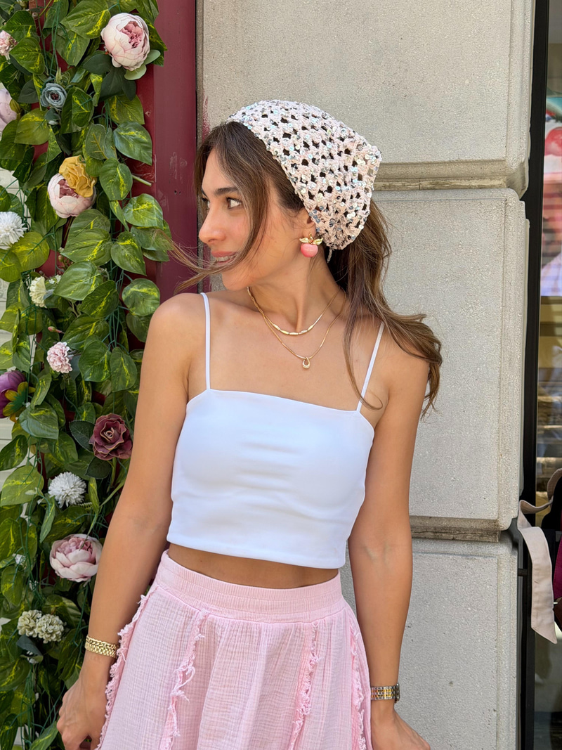 Pullu Bandana Toz Pembe