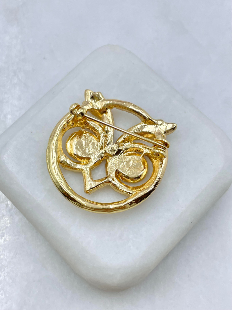 Kristal Taşlı Baykuş Broş Gold