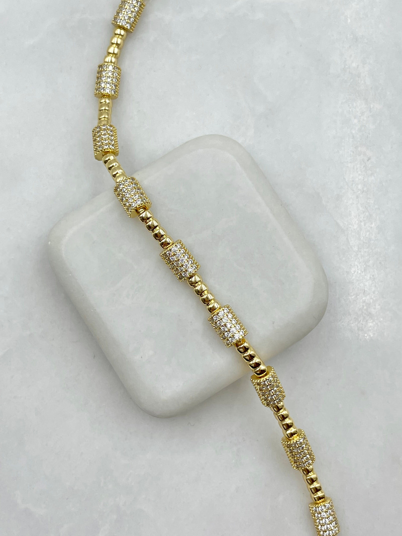 Gömme Taşlı Silindir Model Bileklik Gold