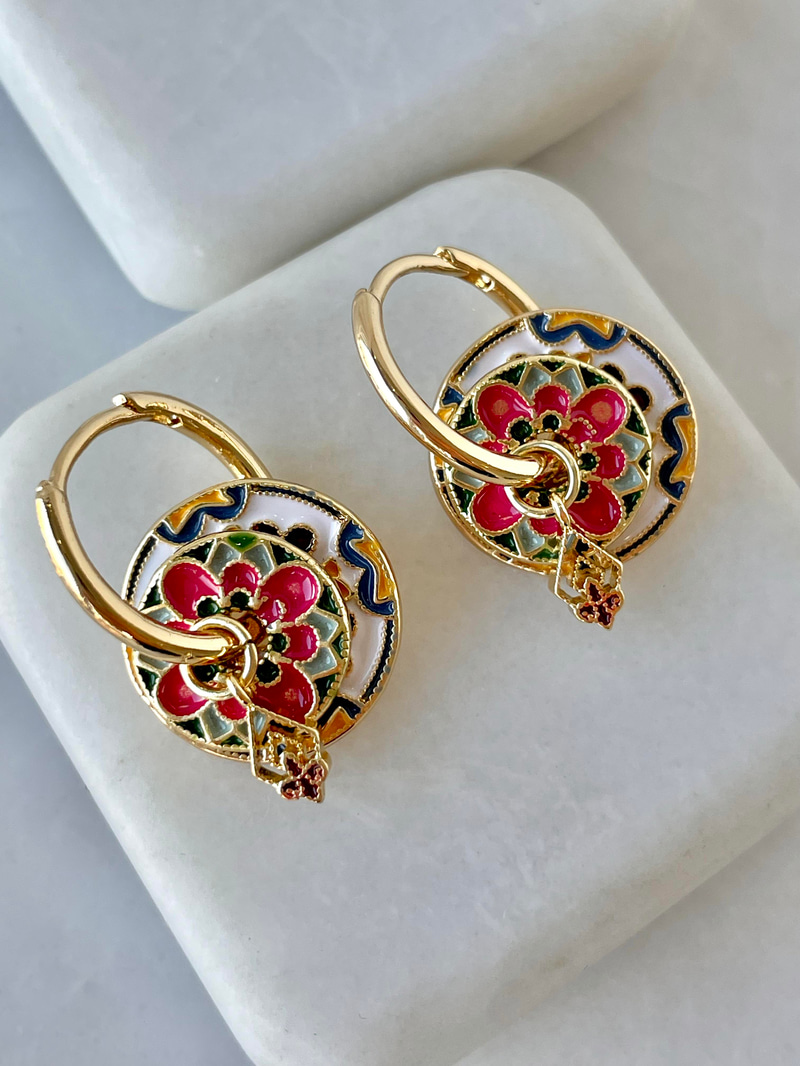 Charmlı Daire Pembe-Yeşil Küpe