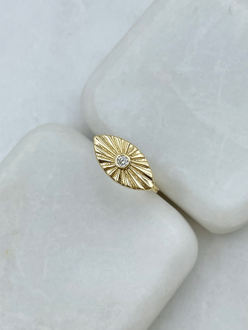 Altın Kaplama Kristal Taşlı Güneş Model Serçe Parmak Yüzüğü Gold